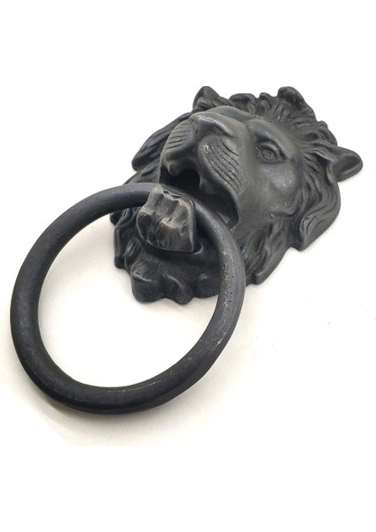 Antika Tarz Dekoratif Pirinç Aslan Kapı Tokmağı, Taktak - 102X130 mm, Oksit
