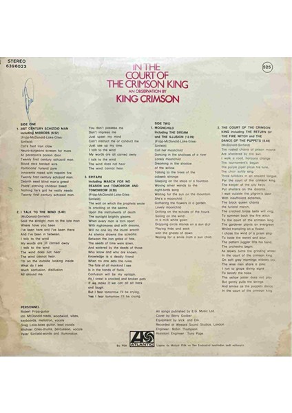 King Crimson In The Court Of King Crimson (Epitaph) Lp Plak fiyatları