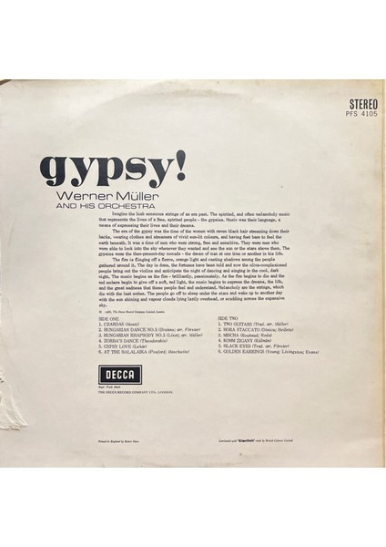 Gypsy Werner Müller And His Orchestra Lp Plak fiyatları