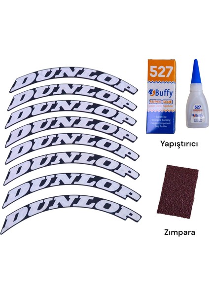 Lastik Yanak Yazısı Dunlop Beyaz 3D + Yapışkan - Lnsmoto fiyatları