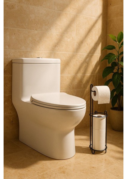 Ayaklı Siyah Tuvalet Kağıtlığı ve Peçetelik Standı, 3 Yedekli fiyatları