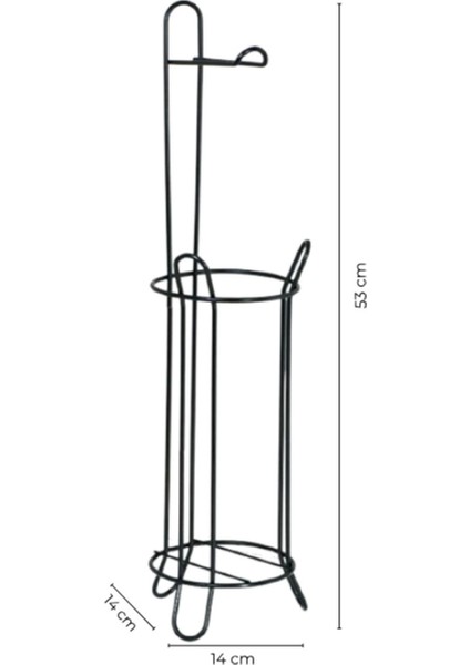 Ayaklı Siyah Tuvalet Kağıtlığı ve Peçetelik Standı, 3 Yedekli