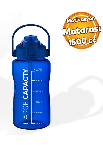 Sağlıklı Polikarbon 1.5 Litre Büyük Kapasiteli Su Matarası Pipetli Suluk Mavi