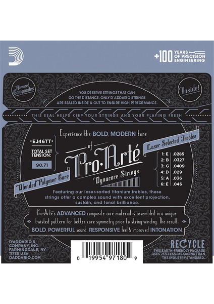 Daddarıo EJ46TT Pro-Arte Klasik Gitar Tel Seti, Dynacore, Tıtanıum, Hard Tensıon fiyatları