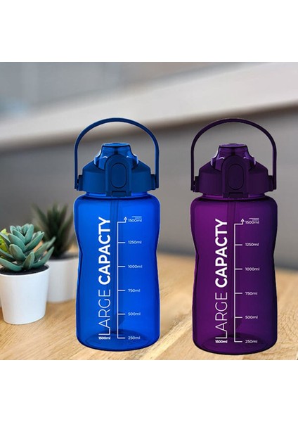 Sağlıklı Polikarbon 1.5l Su Matarası - Pipetli, Taşınabilir, Mavi Mor Renk, Büyük Kapasiteli Suluk fiyatları