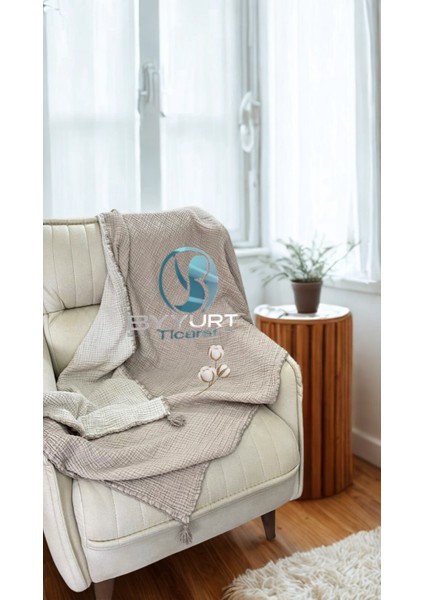 %100 Pamuk Müslin Koltuk Örtüsü Ekru Ekru - 120X200 modelleri