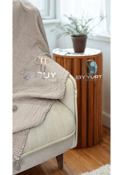 %100 Pamuk Müslin Koltuk Örtüsü Ekru Ekru - 120X200 indirimleri