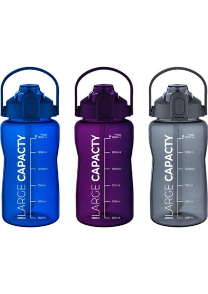 Sağlıklı Polikarbon 1.5l Su Matarası - Pipetli, Taşınabilir, Mavi Mor Renk, Büyük Kapasiteli Suluk
