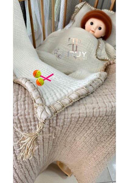 %100 Pamuk Müslin Bebek Yorgan Ekru 100X120 - Ekru