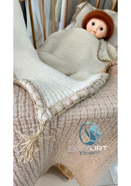 %100 Pamuk Müslin Bebek Yorgan Ekru 100X120 - Ekru fırsatları