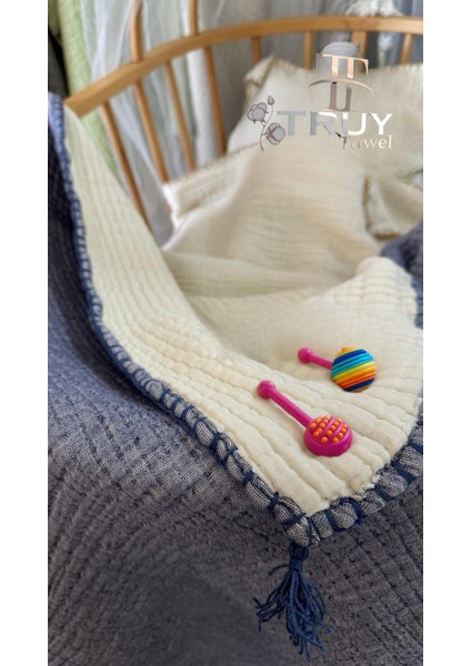 %100 Pamuk Müslin Bebek Indigo Mavi 100X120 - Indigo Mavi indirimleri