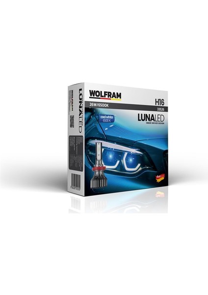 33526 - Ampul Luna Fanlı H16 LED Zenon 2.200 Lümen 12V 22W