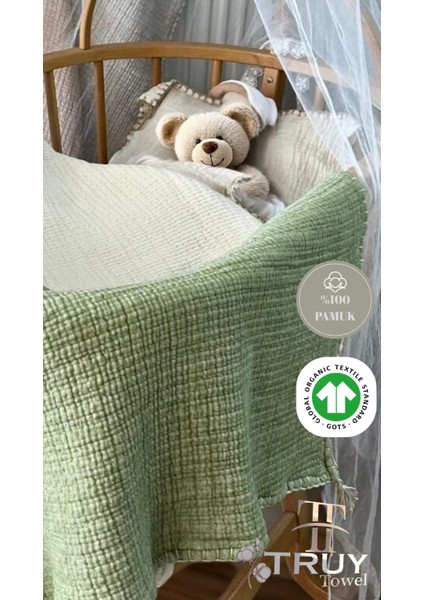 %100 Pamuk Müslin Bebek Yorgan Çağla Yeşili 100X120 - Çağla Yeşili
