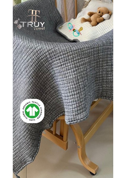 %100 Pamuk Müslin Bebek Yorgan Antrasit 100X120 - Antrasit Gri