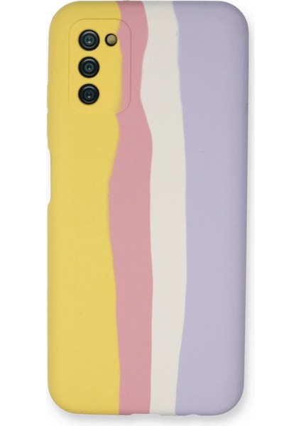 Samsung Galaxy A03S Kılıf Ebruli Lansman Silikon - Sarı-Mavi Arbkd