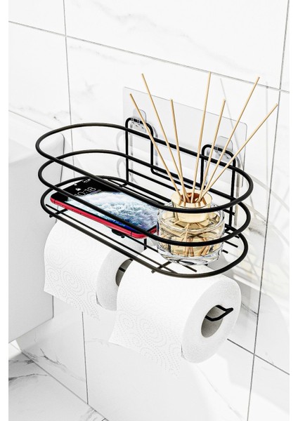 Siyah Yapışkanlı Tuvalet Kağıdı Düzenleyici, Banyo Organizeri