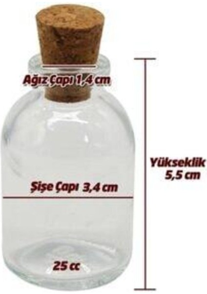 25 cc Şeffaf Cam Şişe - 20 Adet Mantar Tıpalı, Düz Desenli, Özel Günler ve Partiler İçin İdeal fiyatları