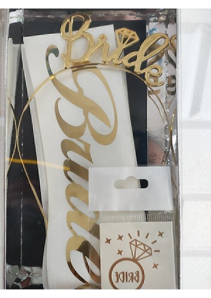 Şık Gelin Taç ve Kuşak Düğün Seti, Parlak Altın Rengi, Zarif Tasarım