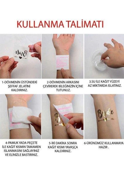 Altın Renkli Geçici Dövme 10'lu Set, Bekarlığa Veda Partisi Için Şık ve Eğlenceli