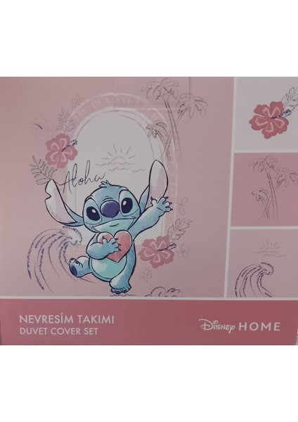 Tek Kişilik Disney Lisanslı Lastikli Çarşaf Çocuk Nevresim Takımı Mint Stitch Aloha modelleri