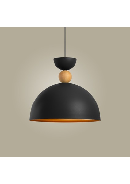 Stellara Ahşap Boncuk Detaylı Tekli Sarkıt Aydınlatma, Metal Sıvama, Ev, Ofis, Cafe, Restoran Avizeleri, E27 Duy