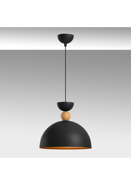 Stellara Ahşap Boncuk Detaylı Tekli Sarkıt Aydınlatma, Metal Sıvama, Ev, Ofis, Cafe, Restoran Avizeleri, E27 Duy