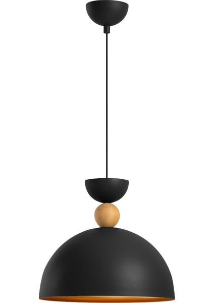 Stellara Ahşap Boncuk Detaylı Tekli Sarkıt Aydınlatma, Metal Sıvama, Ev, Ofis, Cafe, Restoran Avizeleri, E27 Duy