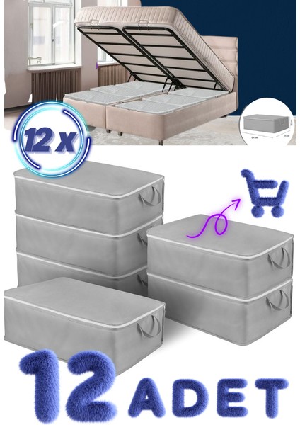 12 Adet Büyük Boy Bazaaltı ve Çekyat Hurç 64 x 45 x 22 cm Antrasit Gri Baza Altı Hurç Saklama Hurcu