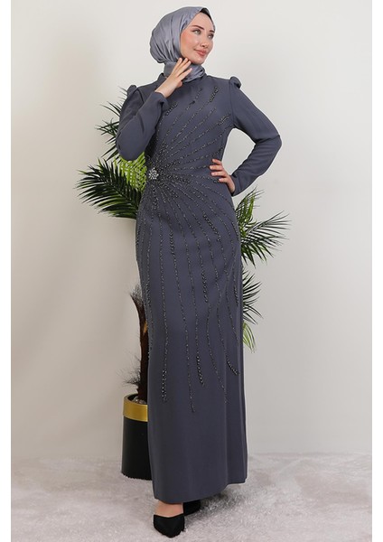 Elçin Taşlı Elbise Gri