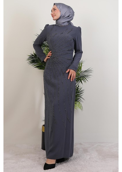 Elçin Taşlı Elbise Gri modelleri