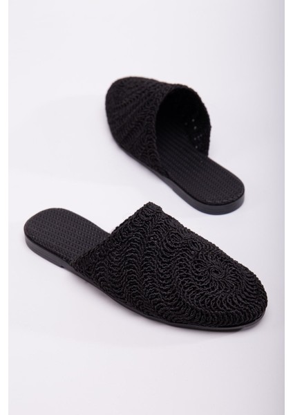 Kadın Siyah Renk Hasır Örgü Terlik Kadın Terlik Kadın Ev Terlik Kadın Siyah Terlik Yeni Sezon