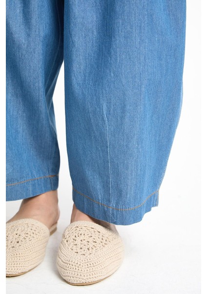 Koyu Mavi Oversize Kesim Lastikli Denim Pantolon 29274 fırsatları