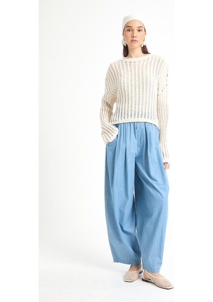 Açık Mavi Oversize Kesim Lastikli Denim Pantolon 29274 fırsatları