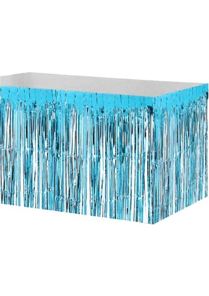 Metalik Püsküllü Mavi Masa Eteği, Şık ve Modern Tasarım ile Evinizi Güzelleştirir