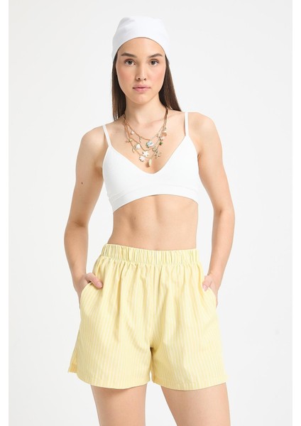 Sarı Beyaz Çizgili Lastikli Şort 27290