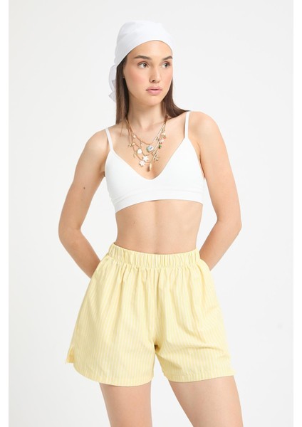 Sarı Beyaz Çizgili Lastikli Şort 27290 fiyatları