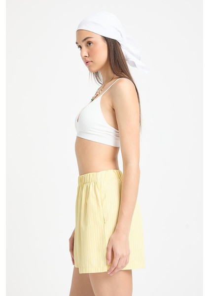 Sarı Beyaz Çizgili Lastikli Şort 27290 modelleri