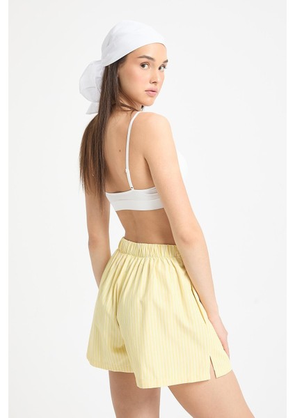 Sarı Beyaz Çizgili Lastikli Şort 27290 indirimleri