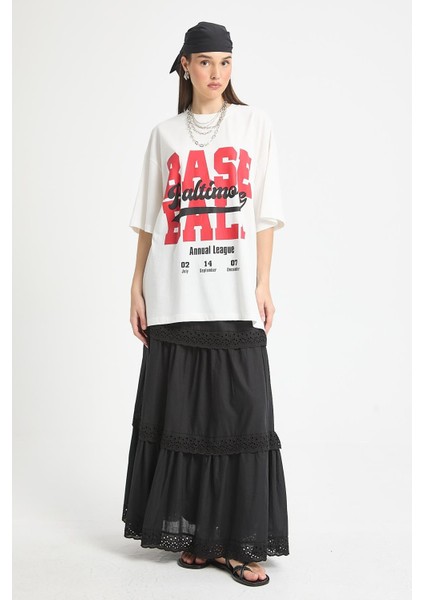 Siyah Beli Lastikli Brodeli Uzun Vual Astarlı Etek 29263 modelleri