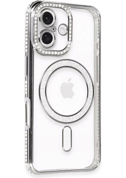 iPhone 16 Kılıf Joke Simli Magneticsafe Kılıf - Gri