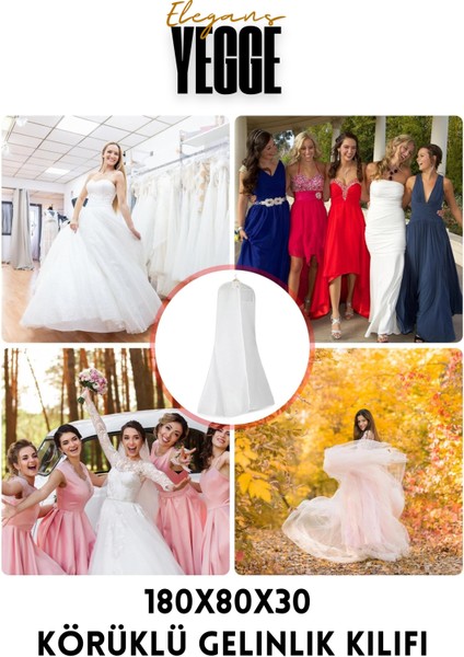 Elegans Gelinlik Kılıfı, Körüklü Gelinlik Koruma ve Taşıma Çantası Gelinlik Abiye Gamboç Elbise Hurç