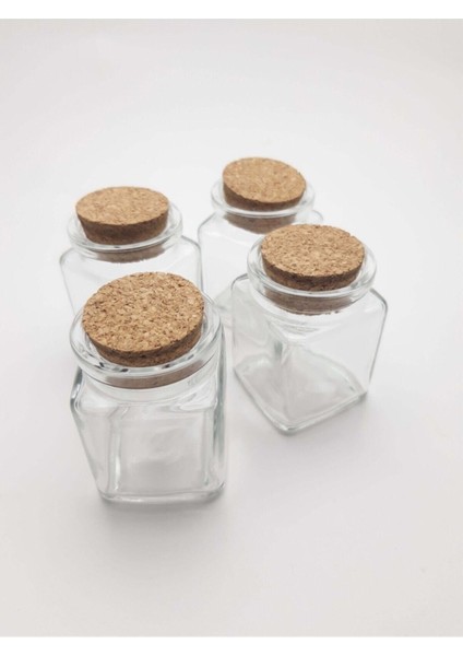 Beyaz Kare Şişe 4'lü 40 Cc, Mantar Tıpalı, Şık ve Pratik Tasarım