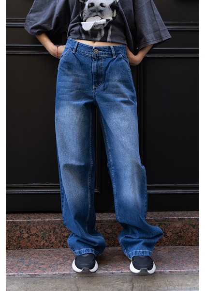 Kadın Yüksek Bel Bol Paça Jean Pantolon – Rahat Kesim | Mavi Denim