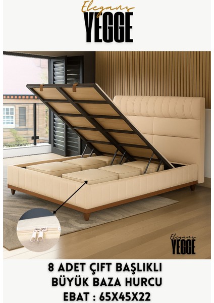 8 Adet Krem Renk Çift Başlıklı Büyük Boy Baza Altı Ve Çekyat Tipi Hurç 65 x 45 x 22cm Kortlu Fermuar