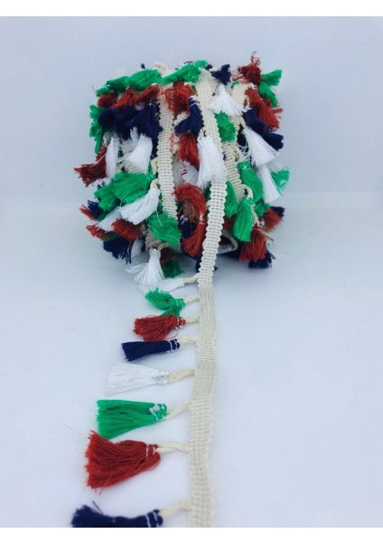 Çok Renkli Yeşil Kahve Beyaz Pamuk Saçak Püskül 1 Metre En 4 cm fiyatları
