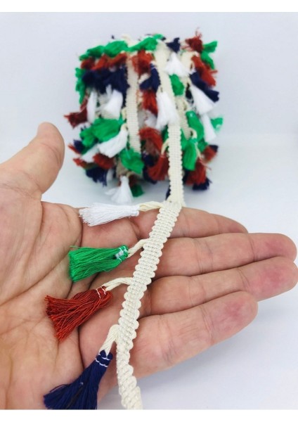 Çok Renkli Yeşil Kahve Beyaz Pamuk Saçak Püskül 1 Metre En 4 cm fırsatları