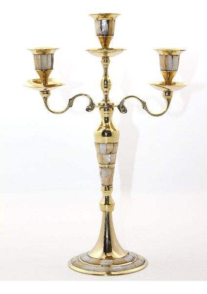 Pirinç Sedefli 3'lü Şamdan Model 1