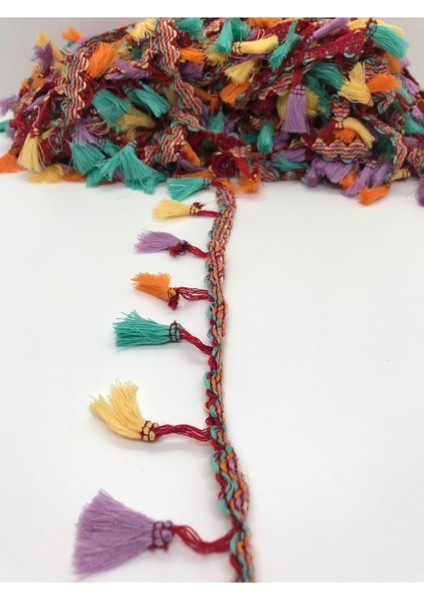 Su Yeşili, Turuncu, Mor Renkli Saçak Püskül 1 Metre, En 4,5 Cm, Çok Renkli fırsatları