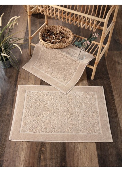 2'li Ayak Havlusu Seti, Pamuklu, Kapuçino, Damask Desen, Yumuşak, 50X70CM