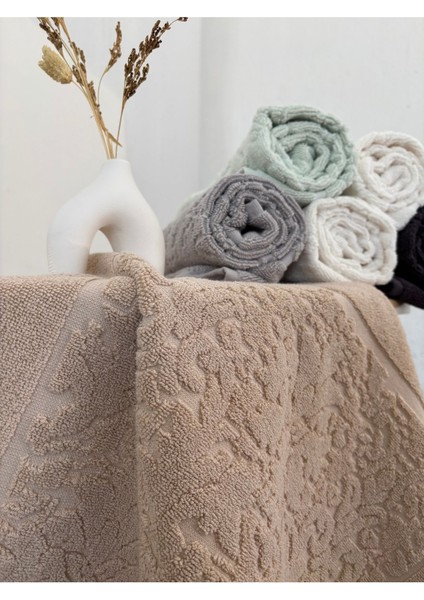 2'li Ayak Havlusu Seti, Pamuklu, Kapuçino, Damask Desen, Yumuşak, 50X70CM modelleri